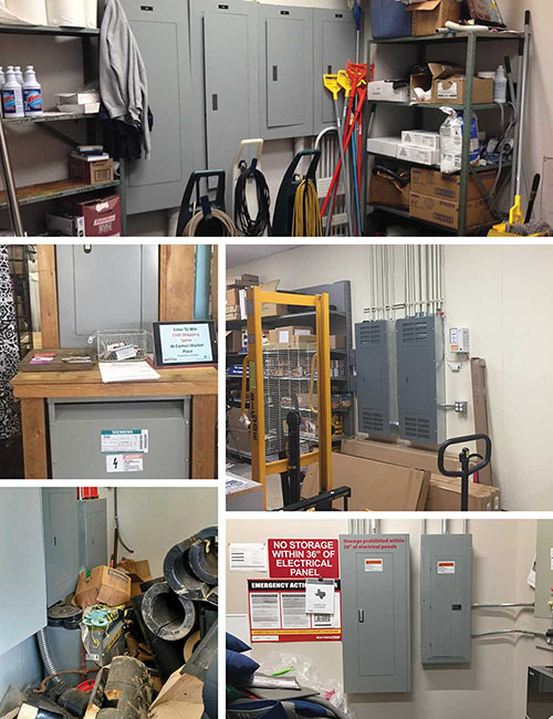 Photo 1. Working space for panelboards with signage and floor marking.