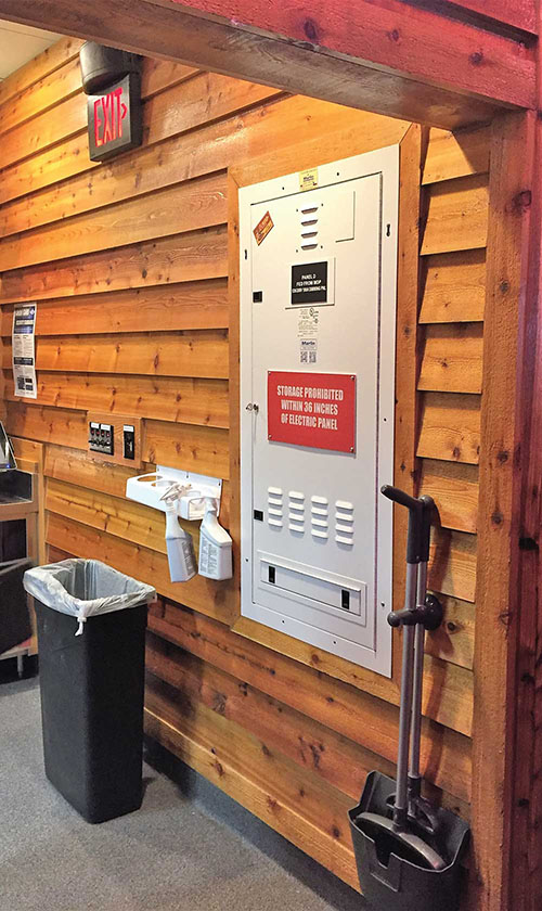 Photos 2 and 3. Signage and observance of working space (clear space) for this panelboard.