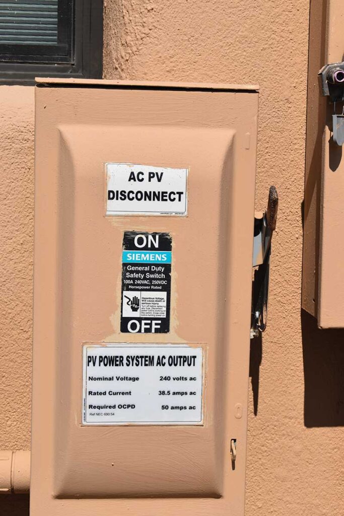 Photo 4. PV system ac disconnect. Located adjacent to the service disconnect. Courtesy of John Wiles
