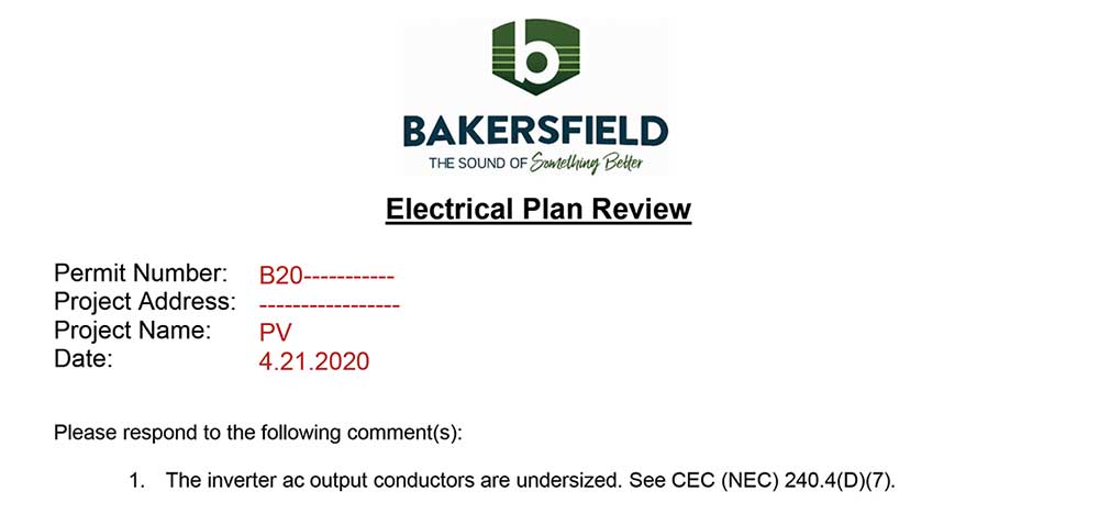 Photo 3. The most common electrical plan review comment for residential PV designs.