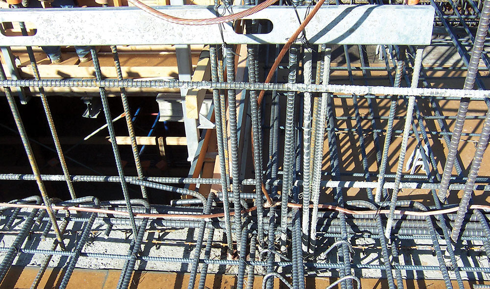 Photo 2. Exothermic weld conductor splice within the concrete wall section.