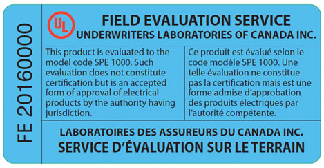 Figure 1. Underwriters Laboratories of Canada Inc (ULC) Field Evaluation/Special Inspection label for Canada only
