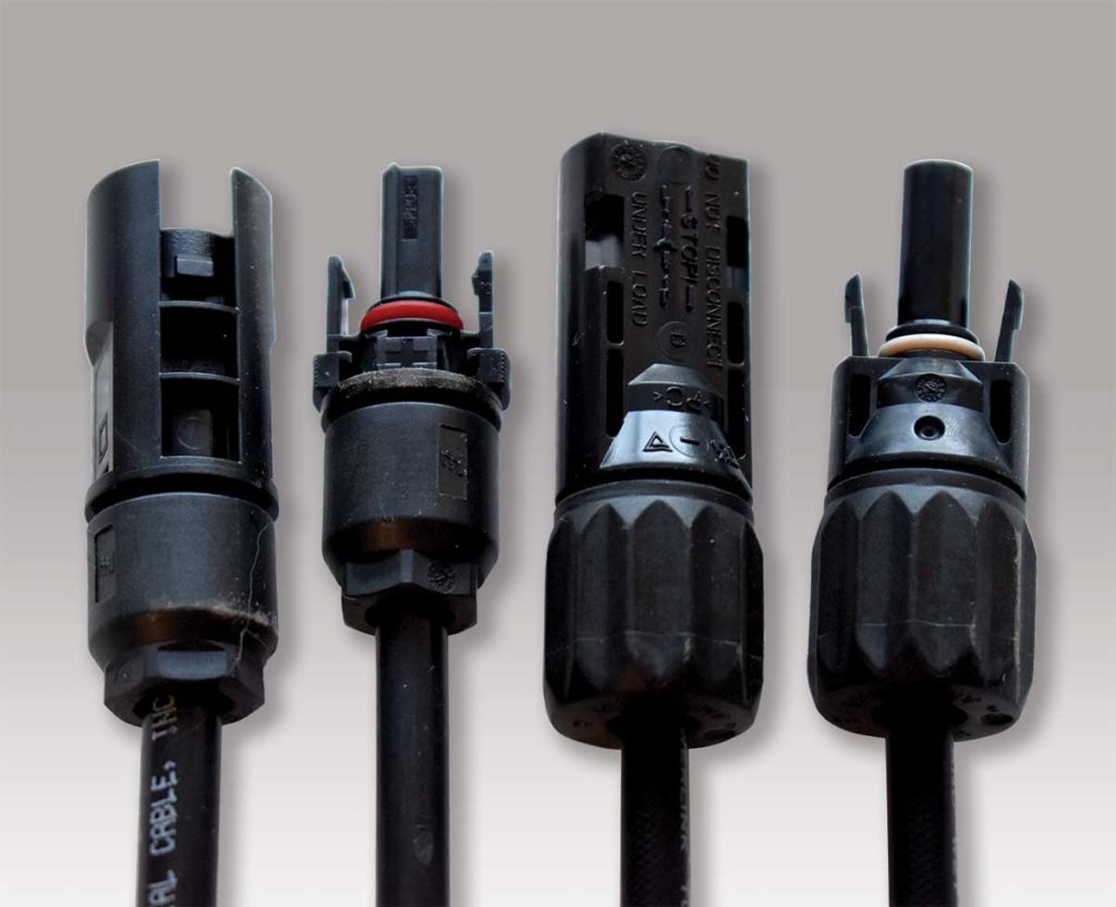 Photo 5. Alternative type MC-4 connectors that have not been evaluated or certified for complete compatibility with each other or with the original MC-4 connectors