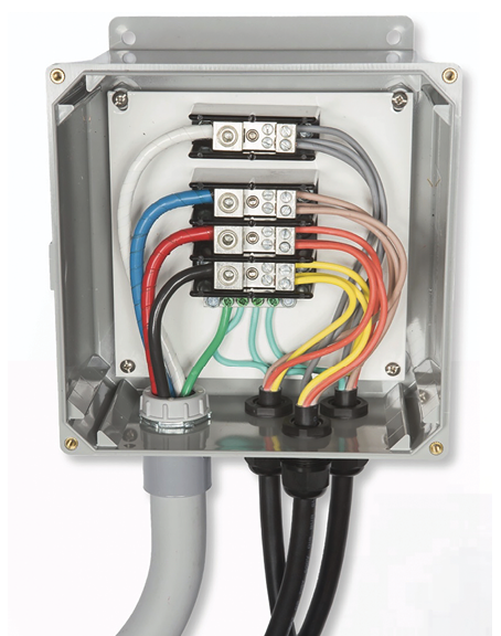 Photo 4C. Listed AC Combining Box that combines outputs of three inverters without overcurrent protection on each output. Courtesy Hi-Q Solar.
